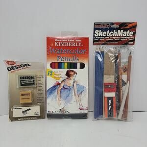 Artist Lot Watercolor Penils Charcoal And Graphite Drawing Kit & Erasers New